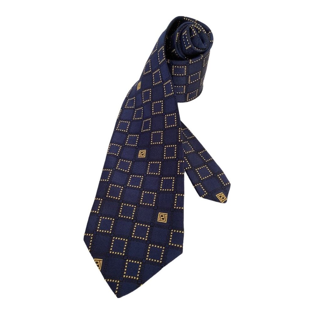 VERSACE Collection Blue Geometric Luxury Silk Tie Made In Italy W: 3.5" EX COND